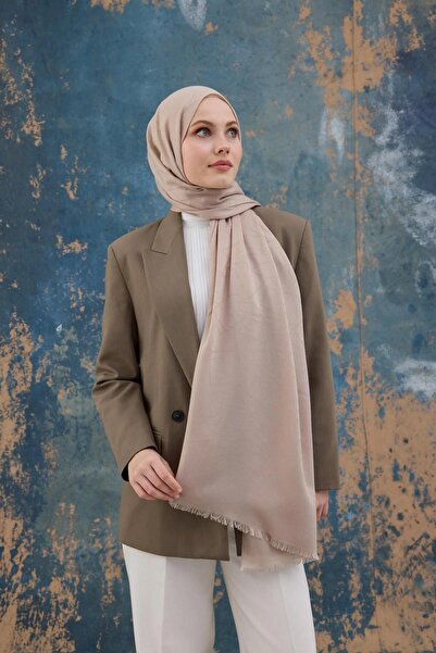 İpekhan Square Pattern Cotton Jacquard Shawl Beige 8012-27