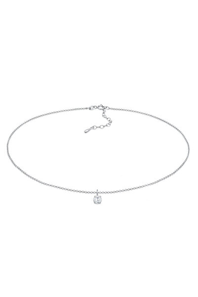 ELLI Halskette Damen Choker Solitär-Anhänger Basic mit Zirkonia in 925er Sterlingsilber
