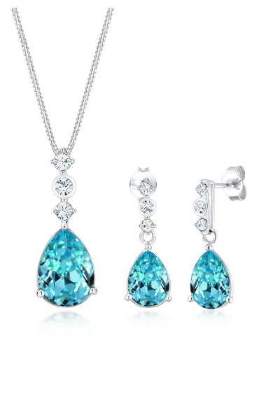 ELLI Schmuckset Damen Tropfen Edelstein-Set Ohrhänger mit Kristallen aus 925er Sterlingsilber