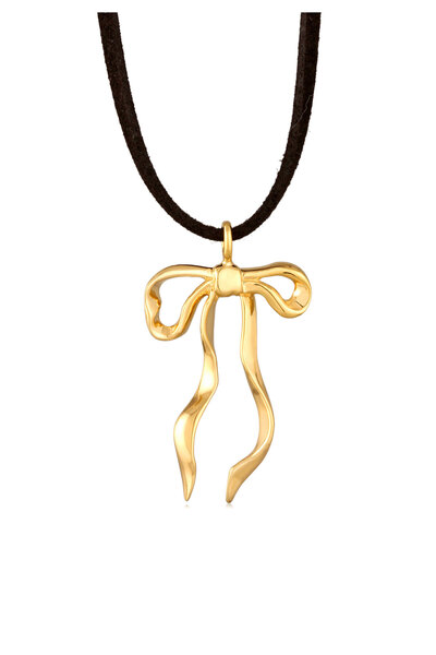 ELLI Colier de damă cu pandantiv tip fundă și curea din piele sintetică din argint 925 placat cu aur