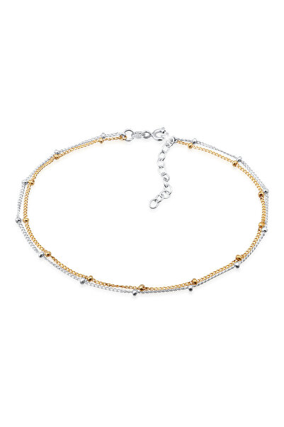 ELLI Fußkette Damen Kugelkette zweifarbig Sommer Strand Basic Minimal aus 925er Sterlingsilber vergoldet