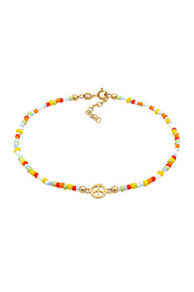 ELLI Fußkette Damen Fußkette Friedenssymbol Glasperlen bunt in 925er Sterling...