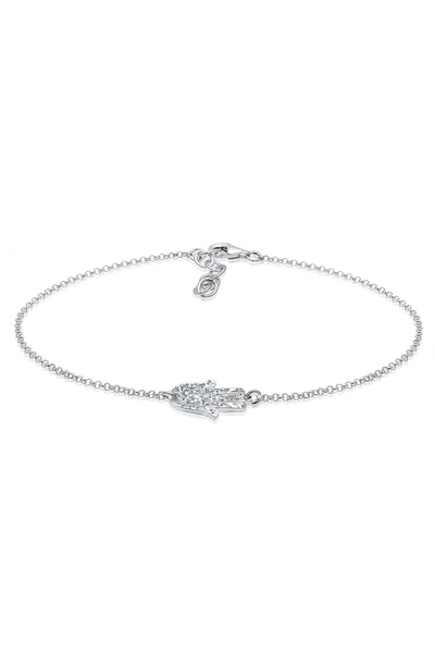 ELLI Fußkettchen Damen Hamsa-Hand-Fußkettchen mit Kristallen aus 925er Sterli...