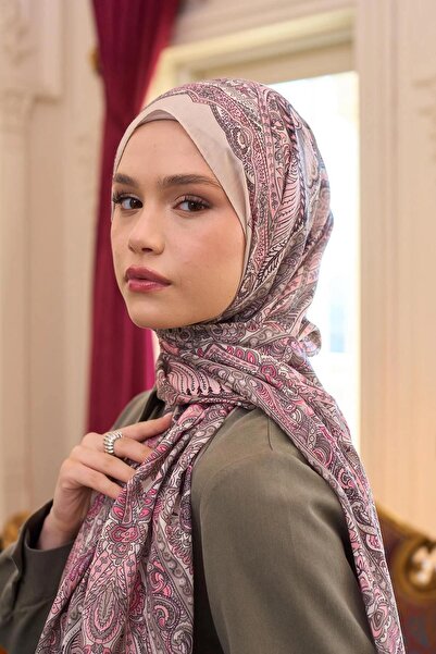 İpekhan شال حرير فوال منقوش باللون البودرة - 9804-14