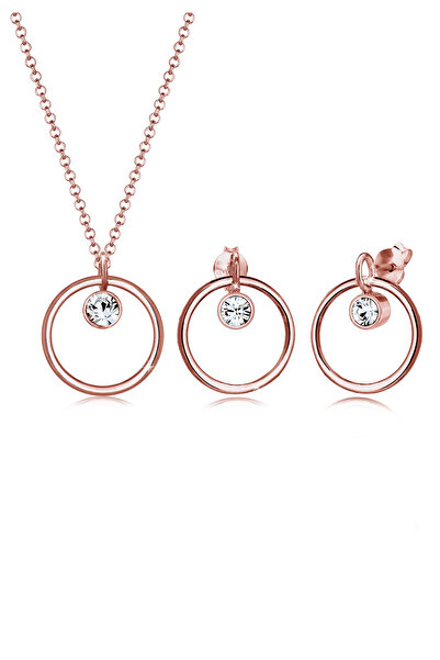 ELLI Schmuckset Damen Basic Circle Anhänger Set Ohrhänger mit Kristallen in 9...