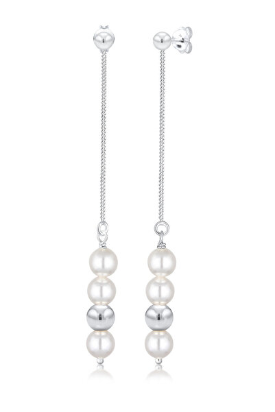 ELLI Ohrringe mit synthetischen Perlen, Geo, 925er Sterlingsilber