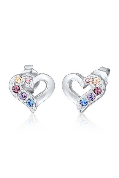 ELLI Ohrringe Damen Ohrstecker Herz mit Kristallen bunt in 925er Sterlingsilber