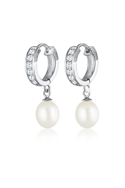 ELLI Ohrringe Creole Süßwasserperle Zirkonia 925 Sterlingsilber
