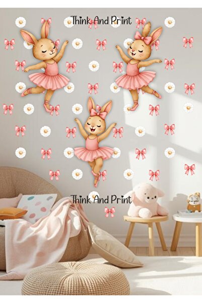 Think And Print Bale Yapan Tavşanlar Duvar Sticker Seti Büyük Boy Bebek Çocuk...