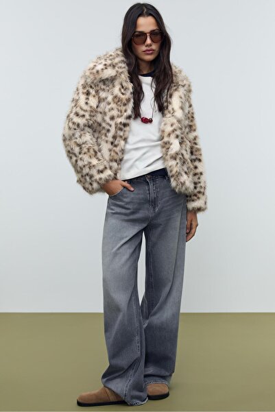 Stradivarius Leopar desenli suni kürk ceket