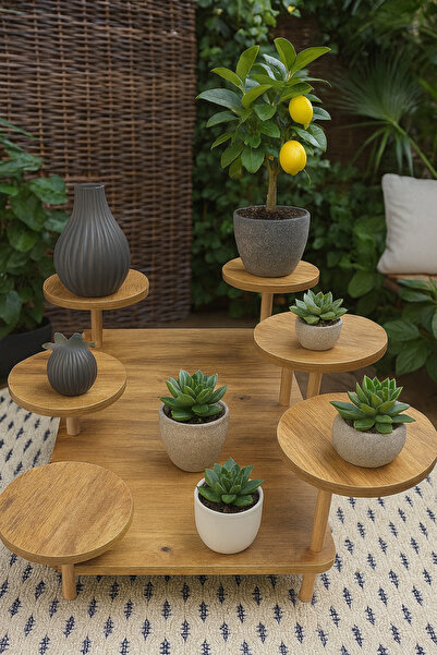 HESA Nymphe Saksılık Çiçeklik Atlantik Çam Desenli Ahşap Ayaklı