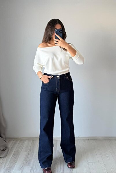 Güneş High Waist Straight Leg Jeans - Navy Blue