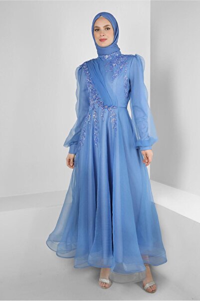 Alvina ORGANZE PUL PAYET İŞLEMELİ ABİYE ELBİSE 50372