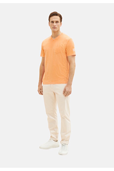 Tom Tailor T-Shirt Kurzarmshirt mit V-Ausschnitt, ausgewaschener Optik und Br...