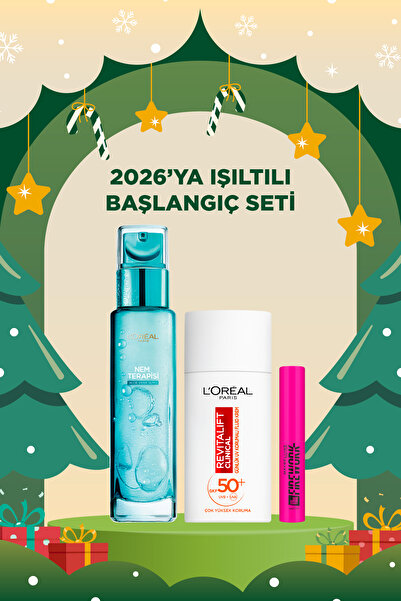 L'Oreal Paris Nem terapisi + Revitalift Clinical 50 SPF UV Güneş Kremi + Maybelline Mini Firework Mascara