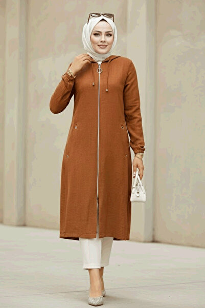 Neva Style Καφέ Καπάκι Hijab με φερμουάρ - 70792KH