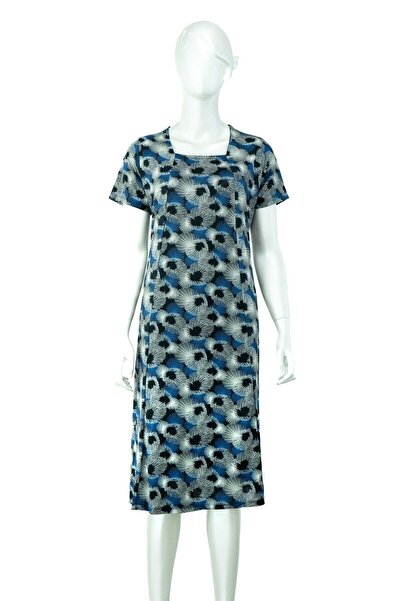 Oppland فستان نسائي بأكمام قصيرة منقوش بنقشة الزنبق ومقاس كامل من قماش الليكر...