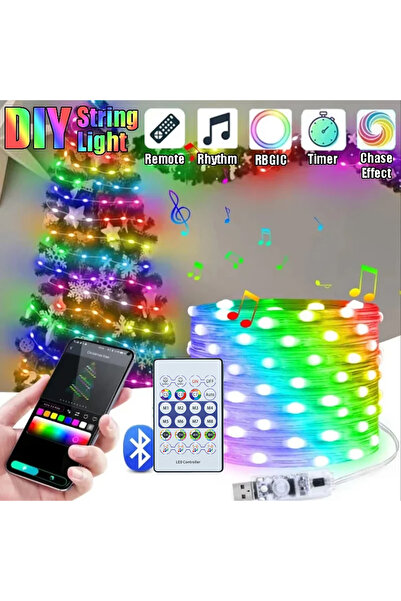 Choice سلسلة أضواء LED خرافية DIY بطول 10 أمتار و100 مصباح LED قابلة لإعادة الشحن عبر USB ومقاومة للماء وبلوتوث ذكي وموسيقى