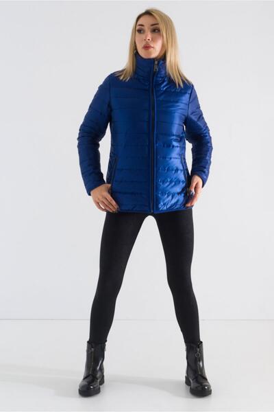 Bold & Young Indigo Inflatable Mock Neck Metal Zippered Jacket Indigo Blue