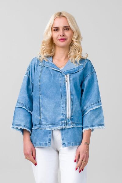 Bold & Young جاكيت جينز نسائي من قماش الليوسيل الرقيق بسحاب وجيوب، لون أزرق فاتح