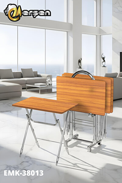 Erşen Sehpa Eranş Serisi 4'lü Katlanır MDF Mebran Barok Desen Çanta Zigon Seh...