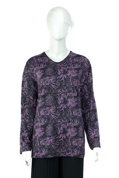 Oppland Γυναικεία μωβ μοτίβο ανοιχτόχρωμη λαιμόκοψη σε μακρυμάνικη φούστα τυρκουάζ βισκόζη χτενισμένη υφάσματα μητρική μπλούζα