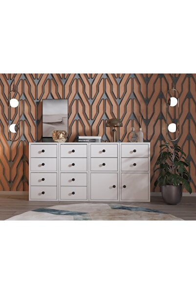 Nettrends Dolaplı Çekmeceli Şifonyer Beyaz 130 Cm Şfn-1027-ç