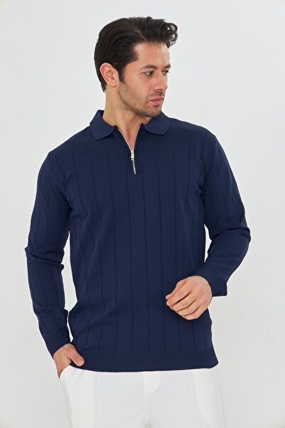 ZİNOX Чоловічий поло з коміром, довгими рукавами, напівзастібкою, класичним к...