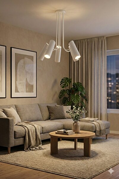 avizade Lyra Modern Tasarım 5'li Beyaz Silindir Spotlu Salon Mutfak Avizesi -...