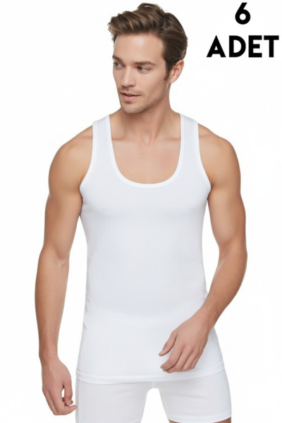 Tutku Men's White Combed Cotton Undershirt 6-Pack