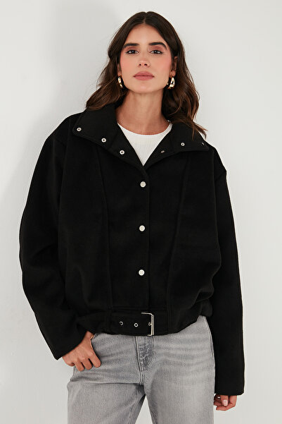 Lela Cotton Blend Oversized Belt Detailed Lined Short Cashmere Coat Coat 6839657