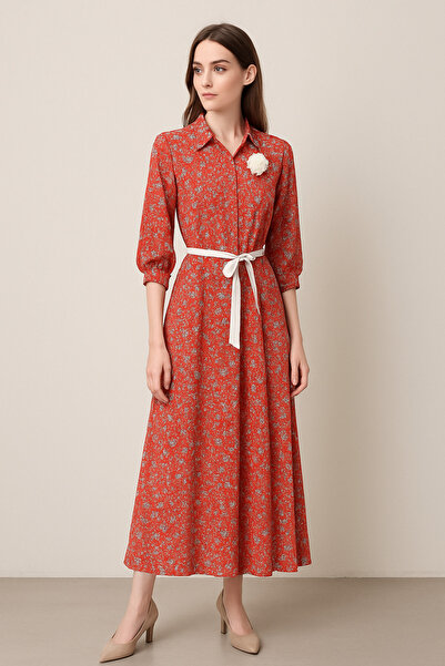 FUAT GÜRSEN Rochie florală cu nasturi în față