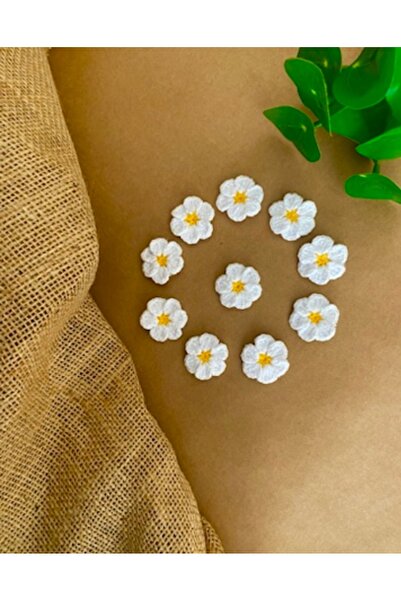 Petek Collection Örgü Çiçek Papatya (BEYAZ YAPRAK-SARI TOMURCUK / 10LU PAKET)