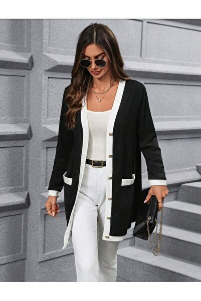 JANES Cardigan lung pentru femei, cu mâneci lungi, cu buzunare, cu nasturi în...