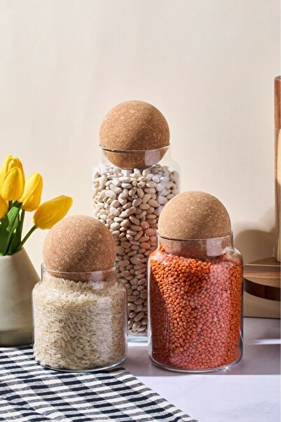 Perotti مجموعة سوجيرو مكونة من 3 برطمانات زجاجية وأغطية فطرية وطقم توابل