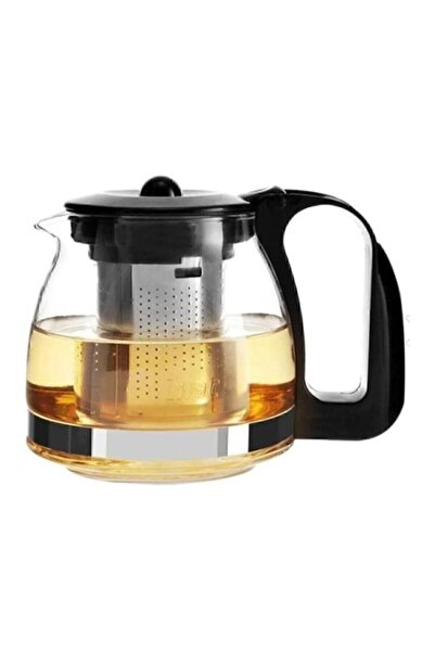 Genel Markalar Siyah Süzgeçli Cam Demlik 900 ml Çaycı Demliği
