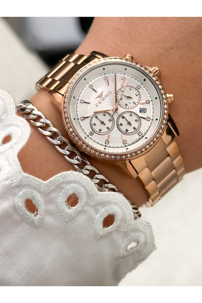 FERRO Rose Çelik Kordon Kadın Kol Saati FL41258A-C 3 ATM Su Geçirmez 2 Yıl Garantili hediye Bileklik