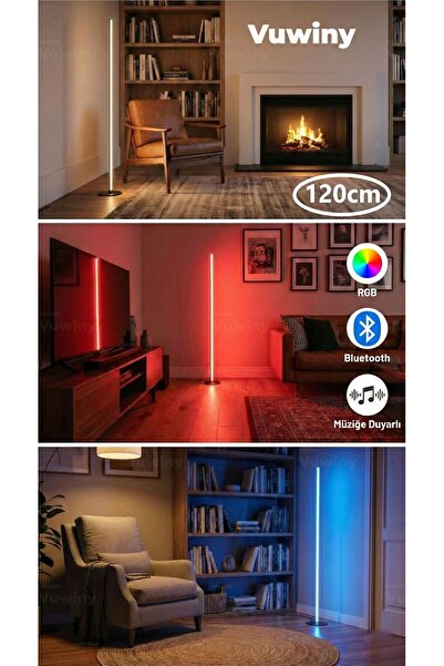 Vuwiny RGB Mobil Bluetooth Uygulamalı Sese Duyarlı Ayarlanabilir Renk ve Efektli Ayaklı Led Lambader 120cm