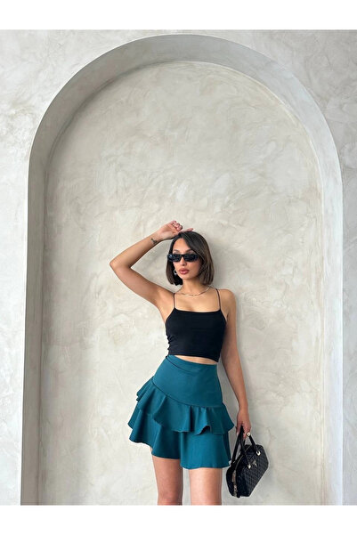 Zerenyus Mini fustă cu volane Valon Verde petrol