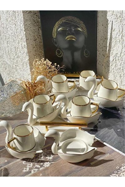 Kardelen Kapris 6 Kişilik Kuğu Model Kahve Fincanı Takımı 4291