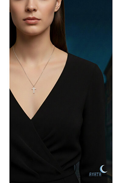 Ayata Design Ayata Haç Gümüş Kolye Gold Rose Silver Cross Necklace