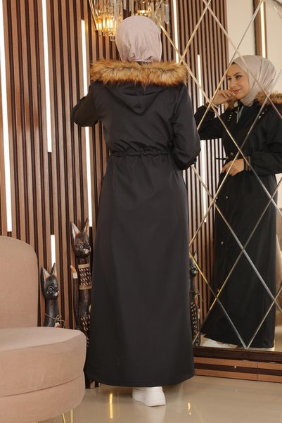 Missvalle معطف مضلع بغطاء للرأس مقاس كبير أسود 15500