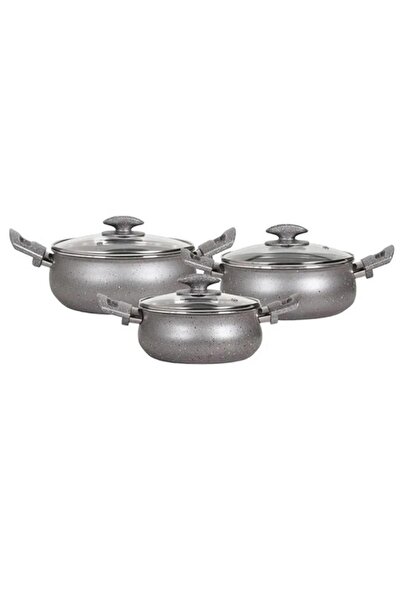 Mehtap طقم قدور طهي من الجرانيت باللون الرمادي 16+18+20 سم