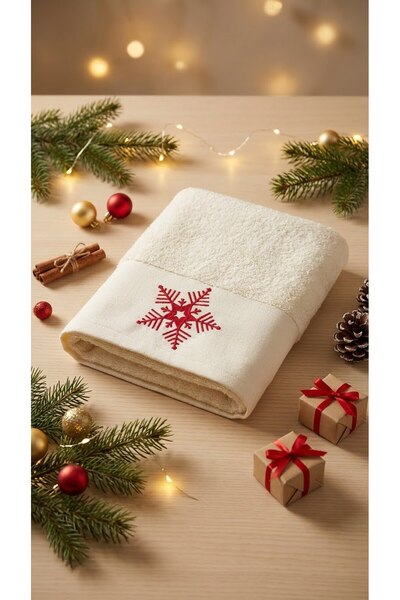 Minteks Kar Tanesi Desenli 50x90cm Yılbaşı Havlusu