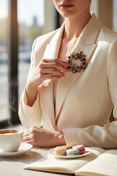 FAYRA ACCESSORIES Pembe Çiçek Çelenk Broş