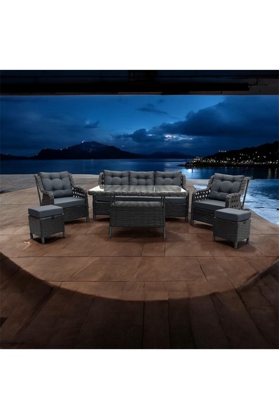 FYAQA HOME Hira Rattan Bahçe Takımı - Balkon Takımı 3+1+1