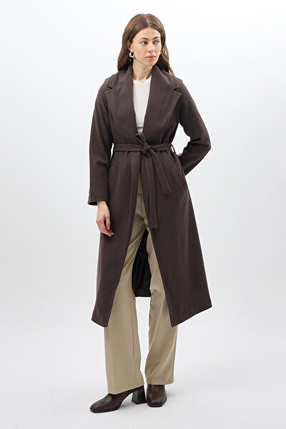 Rays Acı Kahve Kuşaklı Uzun Astarlı Kadın Kaban 7242A