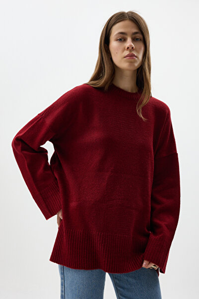 Rays Roșu Claret guler rotund supradimensionat Pulover pentru femei 2450