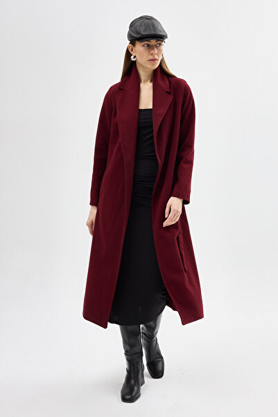 Rays 7242A Bel Bağlamalı Uzun Astarlı Kaban Bordo