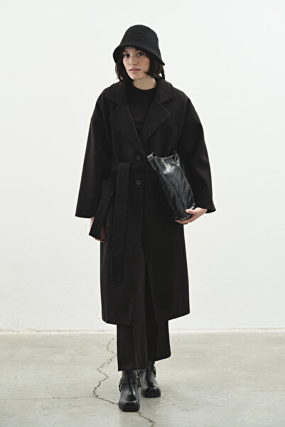 Hooopstore Punto Dikişli Siyah Kaban